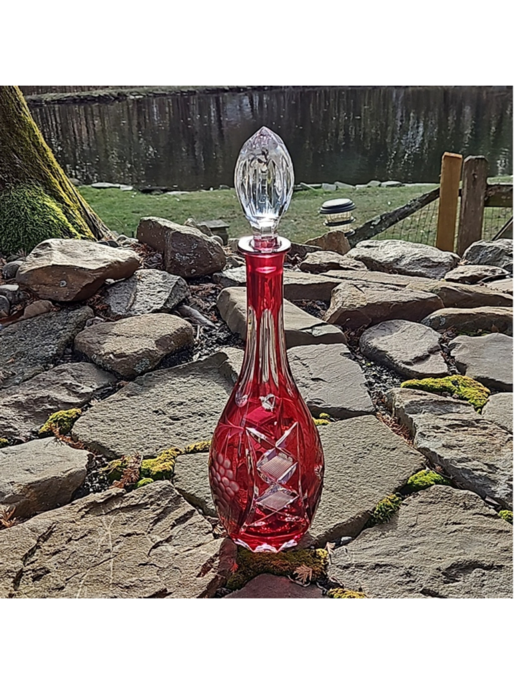Natchtmann Bleikristall Crystal Germany Vintage Cranberry Cut Glass Decanter